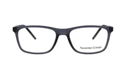 Anteojos de acetato negros con forma rectangular y patillas finas.