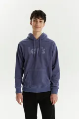 Hoodie de polar color azul, con logo de la marca y corte holgado.