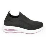 Championes deportivos de mujer color gris, tipo slip-on, con capellada tejida, suela blanca con detalles en verde agua y tirador trasero.