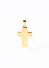 Dije de acero quirúrgico dorado con forma de cruz bombé.