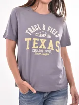 Remera blanca de algodón con estampado de limones y texto en azul.