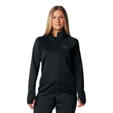 Campera polar Columbia Titanium para mujer, color negro, con cierre frontal completo, cuello alto, bolsillos laterales con cierre y orificios para pulgares en los puños.