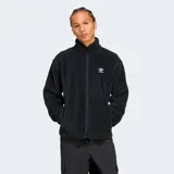Campera Adidas Originals de polar color negro, con cierre frontal, cuello alto y logo bordado en blanco.