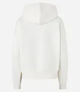 Buzo negro de algodón con forro de polar, cuello con capucha y mangas largas.