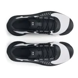 Championes de básquet Under Armour UA Jet 23, color negro con detalles dorados y suela blanca.