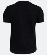 Remera negra de algodón con cuello redondo y mangas cortas abullonadas.