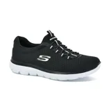 Championes Skechers Summits negros con suela blanca. Capellada de malla knit, cordones elásticos y plantilla Memory Foam.