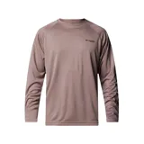 Remera de manga larga color marrón claro, ideal para pesca, confeccionada en tejido de secado rápido que absorbe la humedad y ofrece protección solar UPF 50.