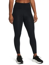 Calza larga de mujer Under Armour Fly Fast, color negro, de tiro alto y corte ajustado. Presenta perforaciones decorativas en la parte inferior de las piernas.
