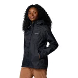 Campera impermeable Columbia Arcadia II color celeste, con capucha ajustable, cierre frontal con solapa, bolsillos con cierre y puños ajustables.