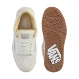 Championes Vans Hylane Vintage, color beige con detalles en blanco y suela de goma marrón. Presentan la franja lateral característica de Vans en tono plateado.