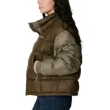 Campera puffer cropped Columbia Pike Lake II, color celeste, rosa y naranja. Cuenta con tecnología térmica reflectante Omni-Heat™, aislamiento de poliéster 100 % reciclado, puños con forro de jersey, protector de mentón, cremallera central delantera de doble dirección, bolsillo interior de seguridad, bolsillos laterales con cremallera, puños elásticos, dobladillo ajustable con ceñidor y tratamiento duradero repelente al agua sin PFC.