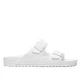 Sandalias Birkenstock Arizona Eva de goma color blanco, con doble tira y hebillas ajustables.