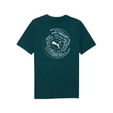 Remera negra de corte clásico con cuello redondo y mangas cortas. Presenta el logo de Puma estampado en el pecho.