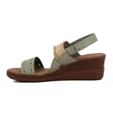 Sandalia con plataforma color verde claro, con pulsera al tobillo y taco corrido.