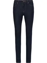 Jeans skinny de color azul oscuro, con diseño de cinco bolsillos y detalles distintivos de Tommy Hilfiger.