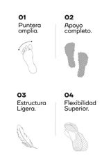 Zapatillas negras de diseño minimalista con inspiración barefoot, construcción ligera, puntera amplia y suela flexible.