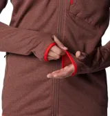 Campera polar Columbia Park View Fleece, color azul jaspeado, con cierre frontal completo, cuello alto, bolsillos laterales con cierre y bolsillo en el pecho con cierre vertical en color verde lima. Cuenta con tecnología Omni-Wick, puños elásticos con orificios para pulgares y protector de barbilla.