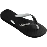 Ojotas Havaianas Top Mix negras con tiras blancas.