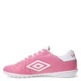 Championes de fútbol 5 Umbro Touch TF, completamente blancos, con capellada de material sintético y logo Umbro en relieve en el lateral. Poseen cordones blancos y suela de goma con tacos bajos.