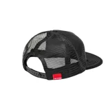 Gorra negra con paneles frontales rígidos y paneles traseros de malla. Presenta un parche rectangular con el logo de Independent en rojo y blanco.