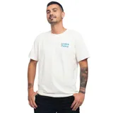 Remera color crudo de manga corta con cuello redondo y estampado en el frente con el logo de La Vela Puerca.