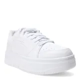 Championes urbanos Puma Rebound Femme Low, color blanco con detalles en gris claro y negro, con plataforma.
