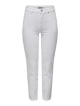 Pantalón de jean blanco, de corte skinny y tiro alto.