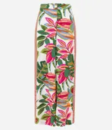 Pantalón pantalona de viscosa con estampado tropical y recorte lateral estilo étnico.