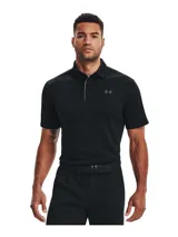 Chomba Under Armour Tech Polo para hombre, de color negro con logo en el pecho y detalles en gris en el cuello. Confeccionada con tejido UA Tech™ de secado rápido y corte holgado.