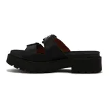 Sandalia tipo mule de plataforma gruesa y negra, con dos tiras anchas ajustables con hebillas metálicas plateadas.