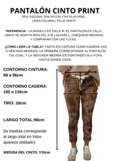 Pantalón de mujer con estampado animal print y detalles florales en tonos beige y negro, de corte recto y con ruedo doblado. Incluye un cinturón de tela beige y marrón.