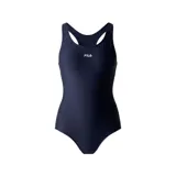 Malla enteriza de natación azul marino con logo Fila estampado en el pecho.