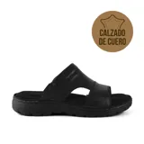 Sandalias de cuero marrón con tira ancha sobre el empeine y suela de goma.
