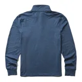 Buzo gris de poliéster reciclado y spandex, con cuello alto y cierre de cremallera hasta el pecho. Tiene mangas largas con orificios para los pulgares y logo de la marca en el pecho.