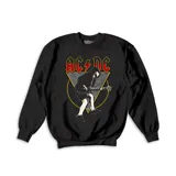 Buzo negro de algodón con estampa del logo de la banda de rock ACDC y una imagen de Angus Young tocando la guitarra.