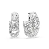 Aros tipo argolla de clip con baño de rodio y múltiples circonias Swarovski redondas de color blanco. Cierre de clip.