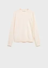 Jersey rosa claro de punto fino con cuello redondo y manga larga.