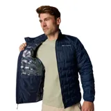 Campera Columbia Delta Ridge II Down para hombre, color negro, ideal para senderismo. Cuenta con forro termorreflectante Omni-Heat™, tecnología HeatSeal™ sin costuras, tejido hidrófugo Omni-Shield™, aislamiento de plumón de 650 hilos, cuello, puños y dobladillo ribeteados, protección de la barbilla y bolsillo con cremallera.