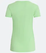 Remera deportiva color verde flúor, de corte clásico, con cuello redondo y mangas cortas.