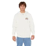 Canguro blanco con cierre frontal, capucha y logo de Rip Curl estampado en el pecho.