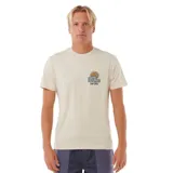 Remera de manga corta color blanco con estampado pequeño en el pecho de una ola y un sol.