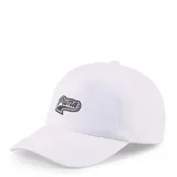 Gorro de algodón blanco con visera curva y logo Script de Puma bordado.
