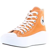 Championes Converse Chuck Taylor Star Move HI color naranja, de caña alta y plataforma blanca.