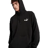 Buzo negro con capucha y logo pequeño de Puma estampado en blanco en el pecho.