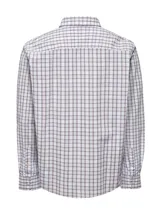 Camisa de manga larga RKF con diseño de cuadros en tonos blanco, azul y rojo. Confeccionada en popelina de algodón orgánico, con bolsillo en el pecho y logo bordado. Corte Modern Fit.