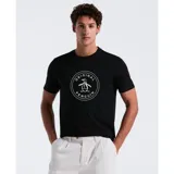 Remera negra de manga corta en jersey con logo Penguin estampado en el centro del pecho.