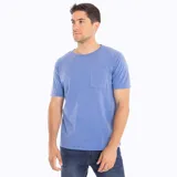 Remera azul melange de algodón con cuello redondo y bolsillo abierto en el pecho.