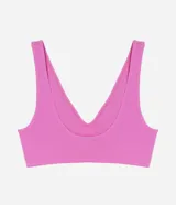 Soutien top color rosado con textura acanalada, copas desmontables y sin costuras.