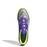 Championes de fútbol Adidas F50 League TF, diseño unisex en color púrpura con detalles en blanco y amarillo limón.